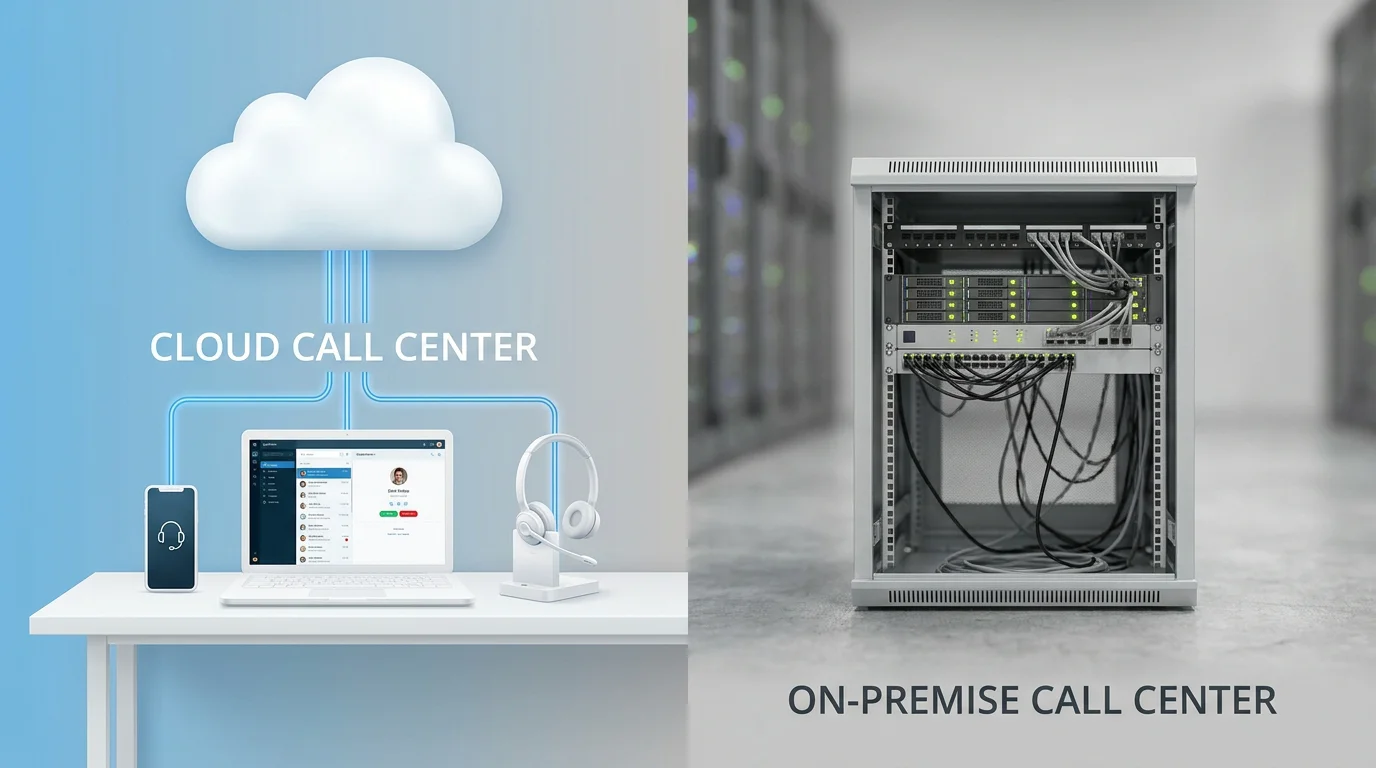 Visual comparison of cloud-based versus on-premise call center deployment models