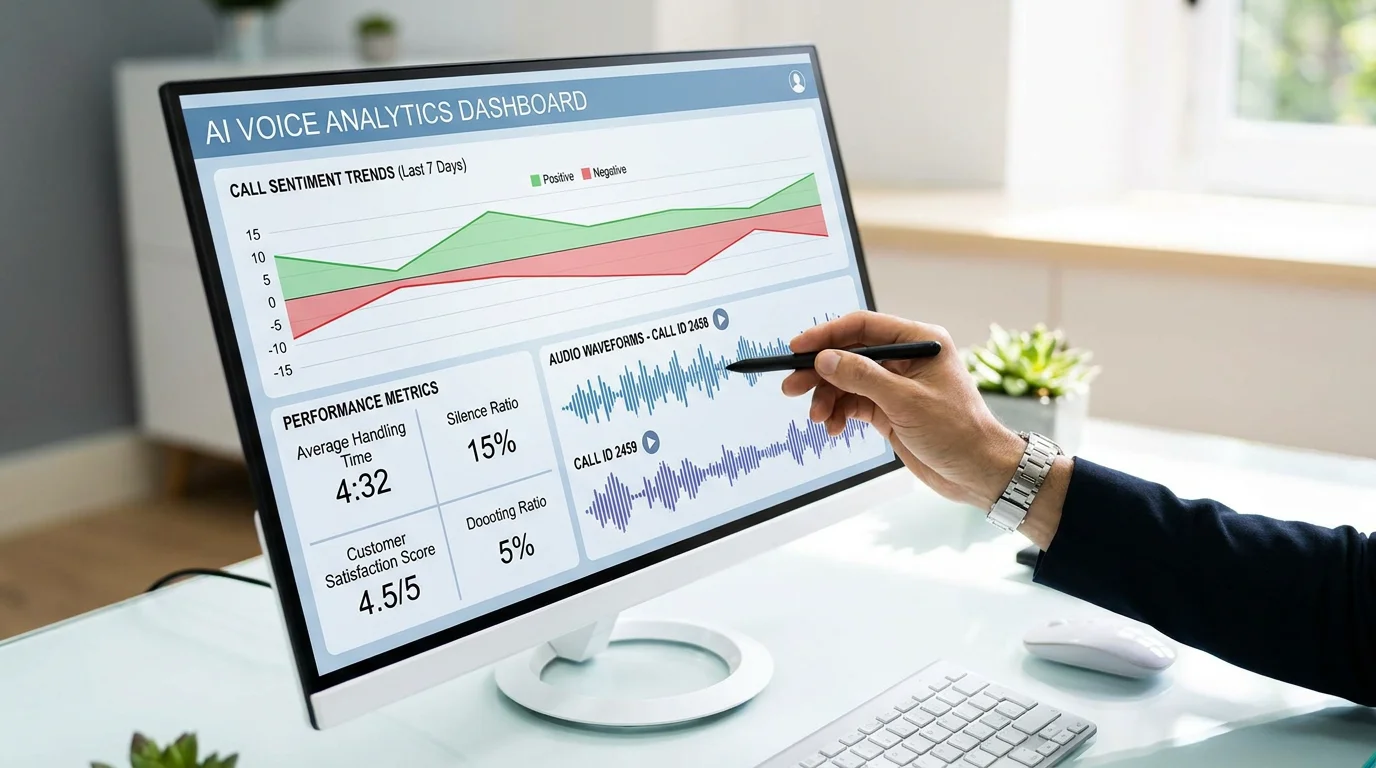 AI-powered call center analytics dashboard showing real-time sentiment analysis and performance metrics