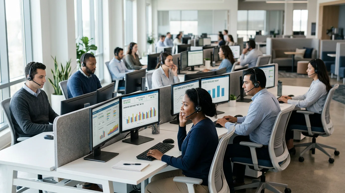 Customer support agents working in a modern cloud contact center