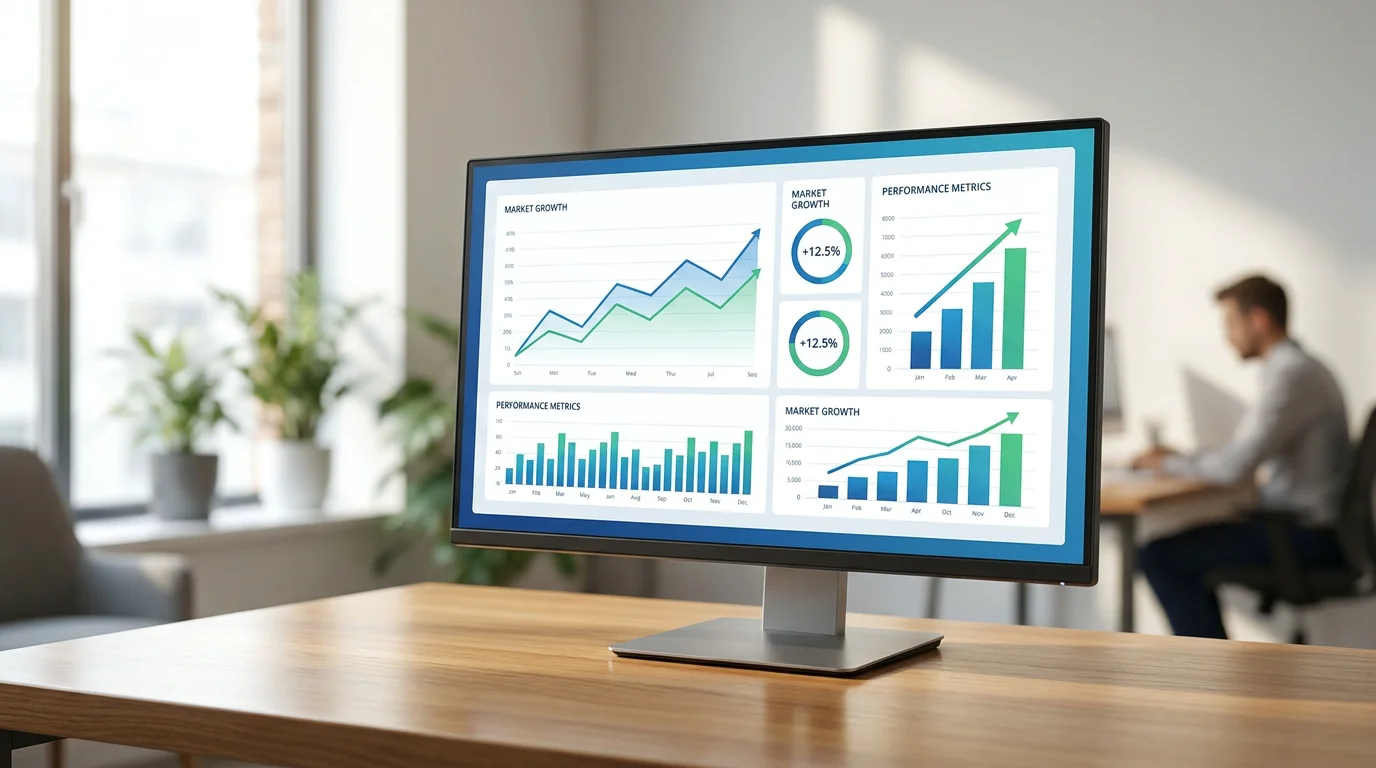Dashboard showing upward growth trends representing the expanding cloud contact center market